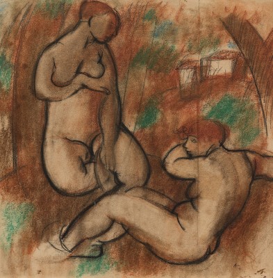 Baigneuses dans un paysage